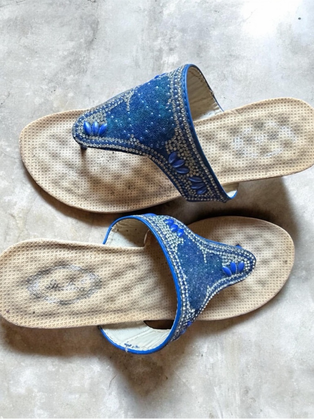 Embellished Blue Women's Thong Sandals